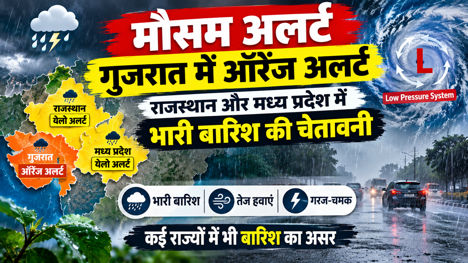 मौसम अलर्ट: गुजरात में ऑरेंज अलर्ट, राजस्थान और मध्य प्रदेश में भारी बारिश की चेतावनी